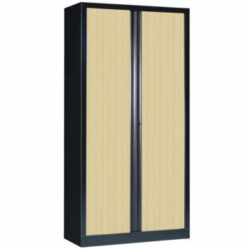 Armoire de rangement métallique bicolore, portes battantes, 180x90x40 cm, noir et beige.