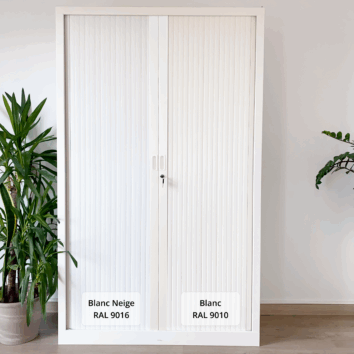 Armoire rideaux pour archives et dossiers suspendus, modèle Série A, hauteur 198 cm, largeur 120 cm, couleurs Blanc Neige et Blanc.