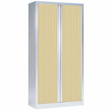 Armoire métallique portes en bois, grand format, rangement vestiaire, coloris bois clair.