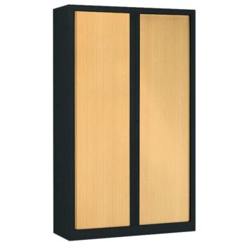 Armoire avec rideaux, modèle SÉRIE PLUS, dimensions H198 L120 cm. Finition anthracite 7016 avec portes en pommier hontfleur.