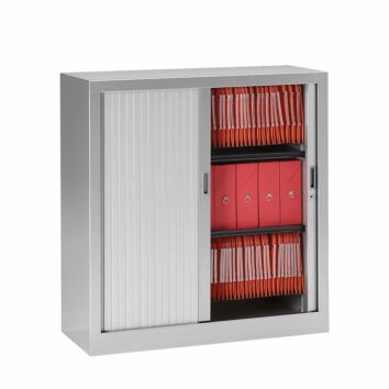 Armoire métallique à portes coulissantes, série A, 100x100 cm, aluminium gris, rangement dossiers.