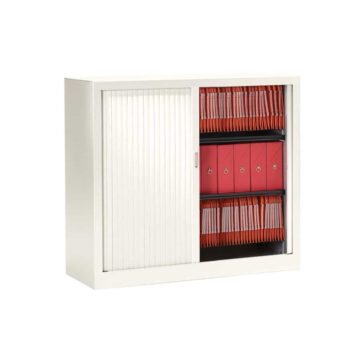 Armoire métalliques blanche avec portes coulissantes, modèle Série A, taille 120x100 cm, dossiers rangés.