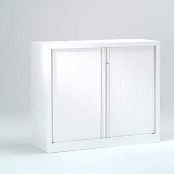 Armoire à rideaux blanc 9010, modèle SÉRIE PLUS, dimensions H100 L120. Design épuré pour bureau.