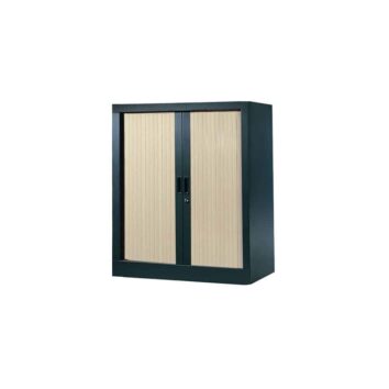 Armoire de bureau Série A structure anthracite et rideaux érable h100 l80