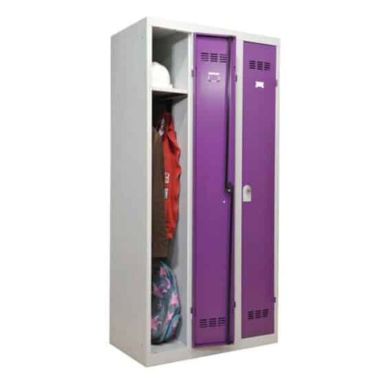 Vestiaire industrie propre 3 cases dont une ouverte coloris prune