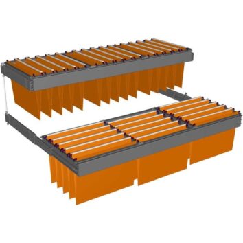 Dessin technique de 2 châssis télescopiques liés par un système anti basculement.