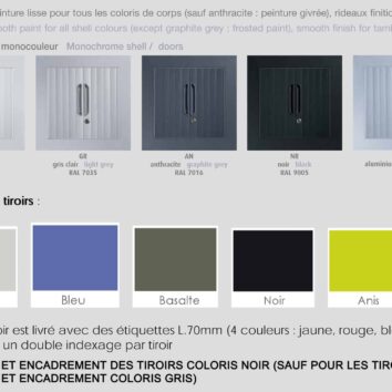 Palette de coloris pour la série armoire à rideaux sd tiroirs