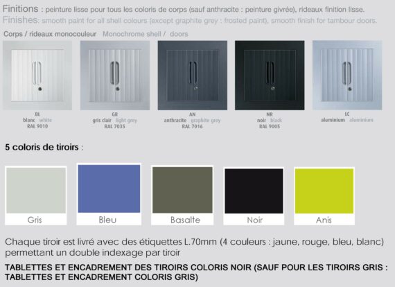 Palette de coloris pour la série armoire à rideaux sd tiroirs