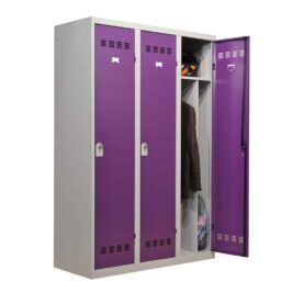 Vestiaire industrie salissante 3 cases portes prune ouvertes