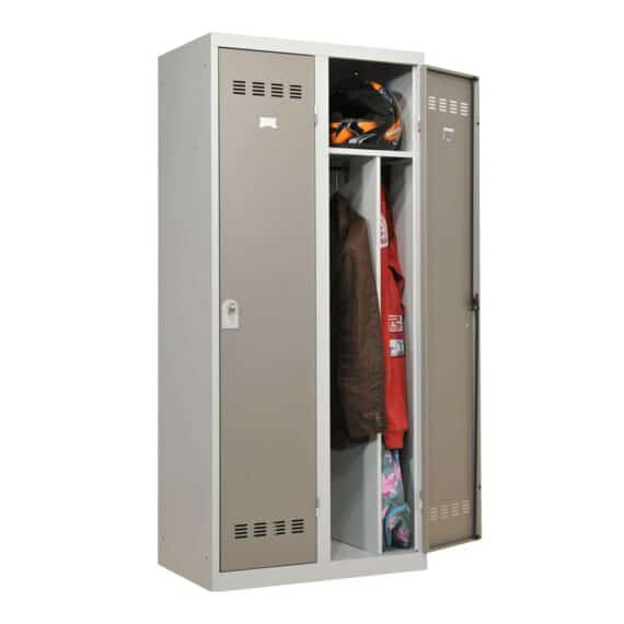 Vestiaire industrie salissante 2 cases coloris taupe portes ouvertes