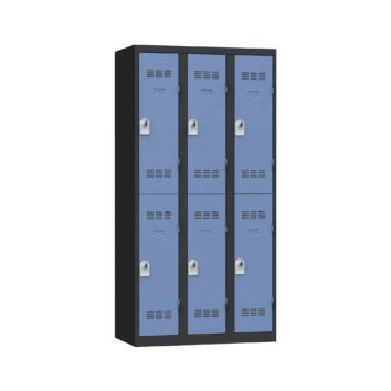 Vestiaire multicases PREMIUM avec 6 casiers, dimensions H.1800 x L.900 x P.500, équipé de cintres, patères, porte-étiquettes, et aérations. Fabriqué en France.