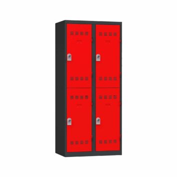 Vestiaire multicases PREMIUM 4 casiers, grande largeur H1800xL800xP500, tube support cintre, 2 patères, plaque propreté, butée anti-bruit, porte-étiquette, aérations.