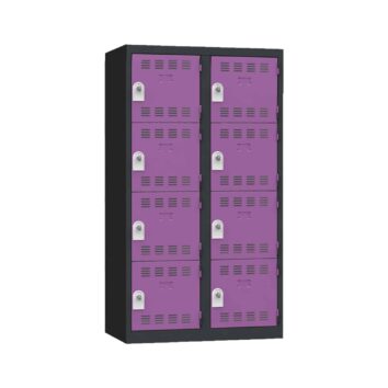 Vestiaire multicases PREMIUM 8 casiers, dimensions H1800 x L800 x P500, avec plaque de propreté, butée anti-bruit, porte-étiquette et aérations. Fabriqué en France.