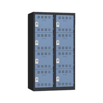 Vestiaire multicases PREMIUM avec 8 casiers, dimensions H.1800 x L.800 x P.500, doté de plaque de propreté, butée anti-bruit, porte-étiquette et aérations.