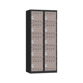 Vestiaire multicases PREMIUM avec 10 casiers, dimensions H.1800 x L.800 x P.500, doté de plaque de propreté, porte-étiquette, aérations et butée anti-bruit.