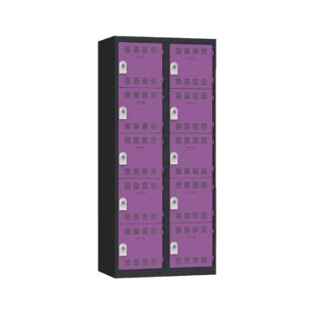 Vestiaire multicases PREMIUM avec 10 casiers, dimensions 1800x800x500mm. Équipé de plaque de propreté, butée anti-bruit, porte-étiquette et aérations.