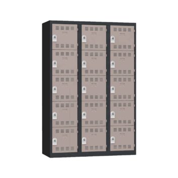Vestiaire multicases PREMIUM 15 casiers, dimensions 1800x1200x500 mm, avec plaque de propreté, butée anti-bruit, porte-étiquette et aérations. Fabriqué en France.