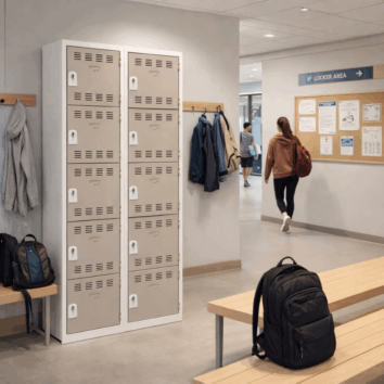 Vestiaire multicases 10 cases basalte, couleur beige, portes verrouillables, vue de face.