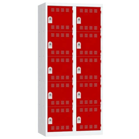 Vestiaire 5 cases 2 colonnes Largeur 400 portes Rouges