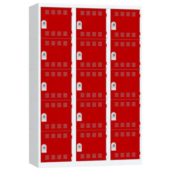 Vestiaire 5 cases 3 colonnes Largeur 400 couleur Rouge