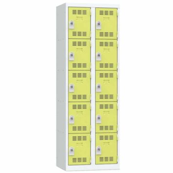 Vestiaire métallique 10 cases, couleur anis, 60 cm de large. Angle de vue frontal.