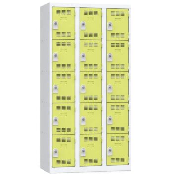 Vestiaire métallique multicases 15 cases anis, largeur 90 cm, portes sécurisées.