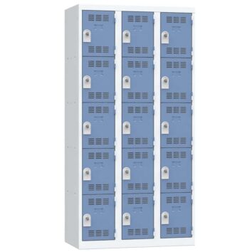 Vestiaire métallique multicases, 15 cases, couleur bleue, L90 cm, vue de face.
