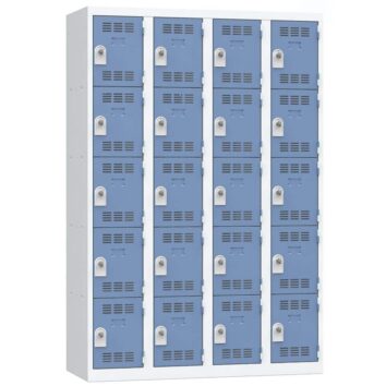 Vestiaire métallique multicases, 20 cases, bleu, dimensions L120, vue de face.