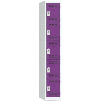 Vestiaire métallique multicases, 5 cases prune, largeur 30 cm.