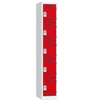 Vestiaire métallique multicases, 5 cases, rouge, L30 cm, vue de face.