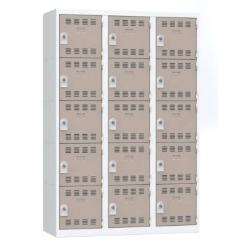 Vestiaire multicases 15 cases, coloris basalte, L120 cm, vue de face, sécurisé avec système de verrouillage.