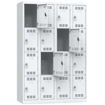 Vestiaire multicases 16 portes, gris clair, vue de face, serrure à clé.