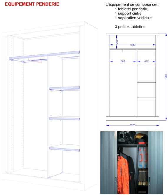 Vu détaillée de l'armoire mixte série A