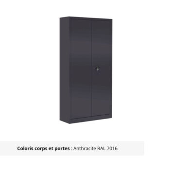 Armoire Portes Battantes PREMIUM - H180 L90 coloris anthracite