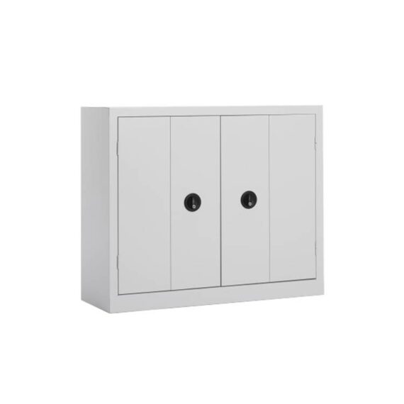 Une armoire basse à portes pliantes coloris Gris clair