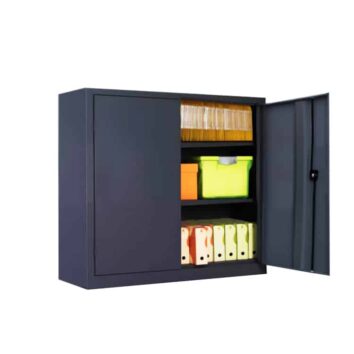 Armoire métallique noire avec portes battantes | Rangement dossiers et classeurs | Vue de face