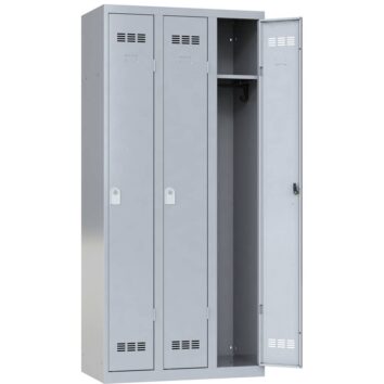 Vestiaire de bureau aluminium 3 portes dont une ouverte