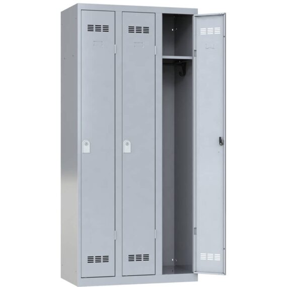 Vestiaire de bureau aluminium 3 portes dont une ouverte