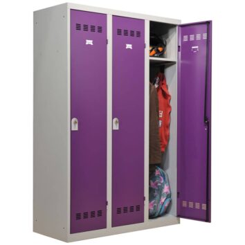 Vestiaire d'industrie propre à 3 cases, grande largeur, couleur prune, fermeture 3 points.