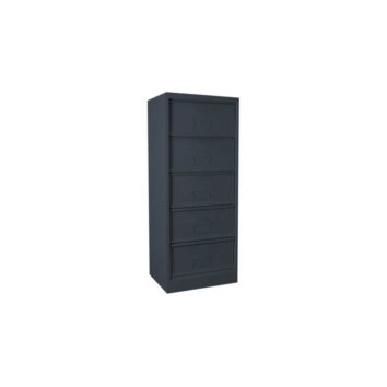 Meuble à clapets 5 cases en anthracite 7016, sans serrure à clés, design moderne et pratique.