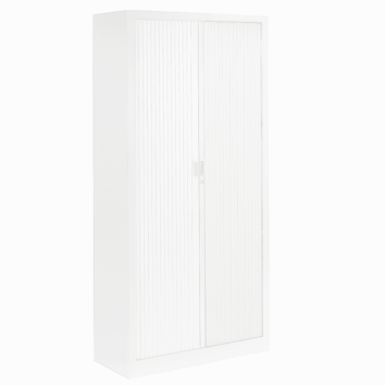 Armoire à rideaux blanche, idéale pour archives et dossiers suspendus. Dimensions : H198 L100 cm. Série A, couleur blanc 9016.