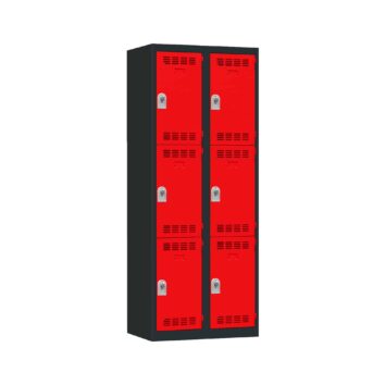 Vestiaire multicases PREMIUM 6 casiers, largeur 80 cm, H.1800 x L.800 x P.500, avec plaque de propreté, porte-étiquette, aérations et butée anti-bruit.