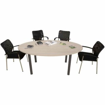 Table de réunion elliptique 6 places, 180 cm, ligne PLUS anthracite et érable, vue de dessus.