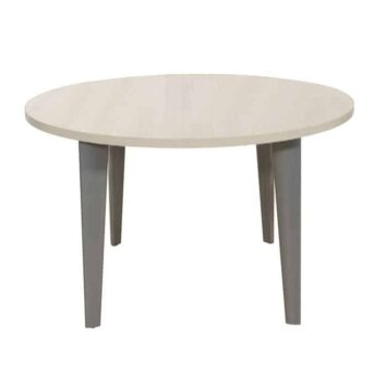 Table ronde de réunion 120 cm, style Élégance, pieds alu, finition érable.
