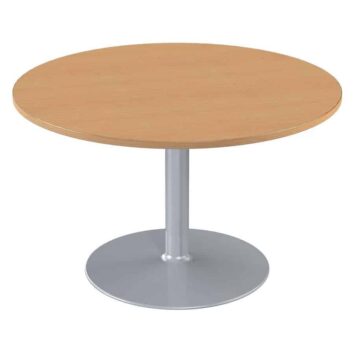 Table ronde de réunion pour 4 personnes, pied central aluminium, plateau hêtre.