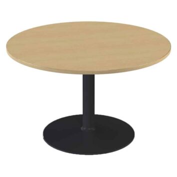 Table ronde de réunion, 4 personnes, pied central anthracite, plateau chêne clair.