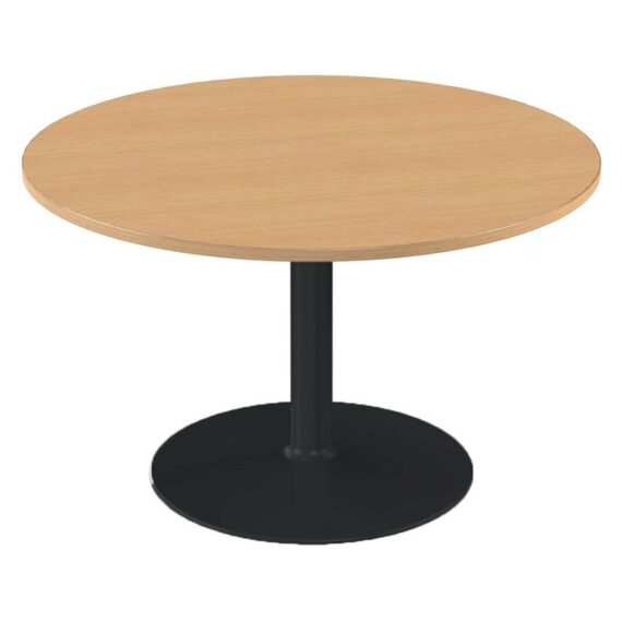 Table ronde de réunion pour 4 personnes, pieds centraux anthracite, plateau hêtre.