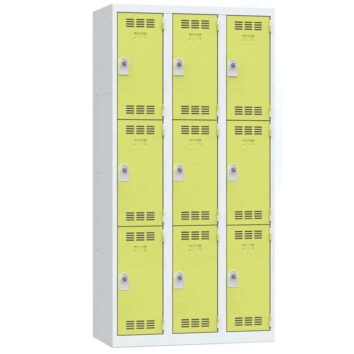 Vestiaire multicases 9 cases, anis, largeur 90 cm, vue de face.