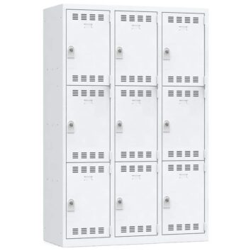 Vestiaire multicases 9 cases, largeur 1200mm, gris clair, vue de face.