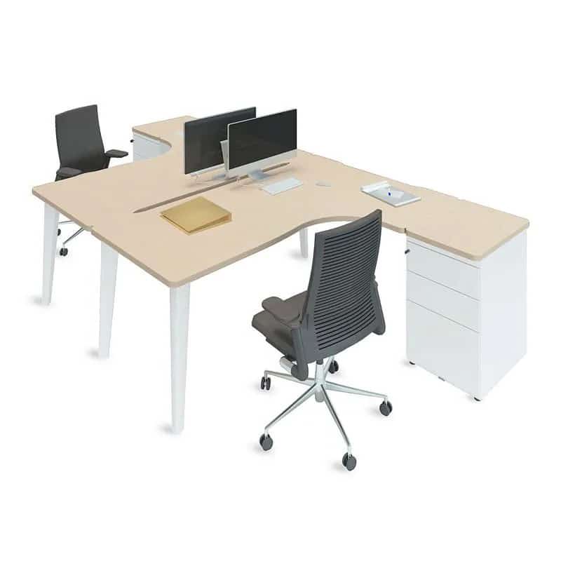 Ensemble de 2 Bureaux Asymétriques BENCH avec Caisson Hauteur Bureau -  Ligne ÉLÉGANCE